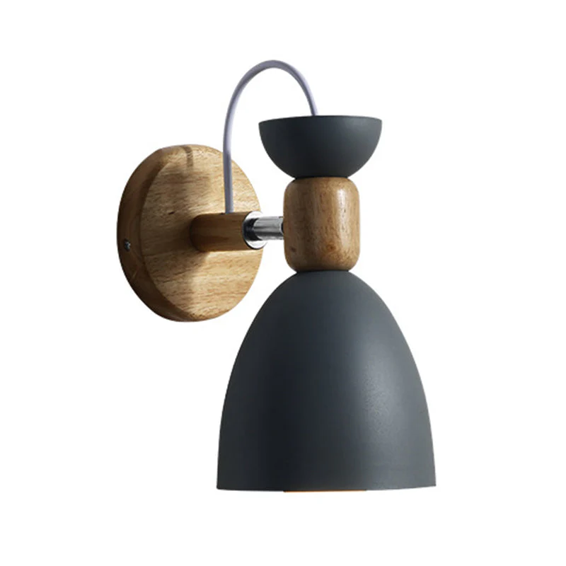 Aplique de pared Nordic Macaroon Stil 1 luz brazo de madera montaje en pared luz con pantalla de metal | Brehn - Imagen 2