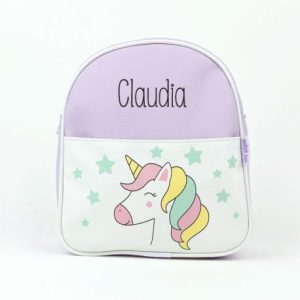Mochila unicornio lila.