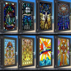 Window Film Stained Glass Stickers,Custom size Static Cling Church Style Privacy Films Door Sticker Kitchen Office Home Decor